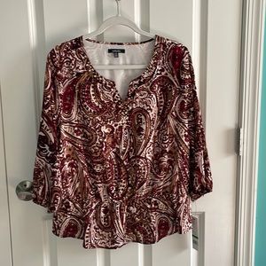 NWT Women’s blouse - cream, maroon, camel, black, red paisley pattern